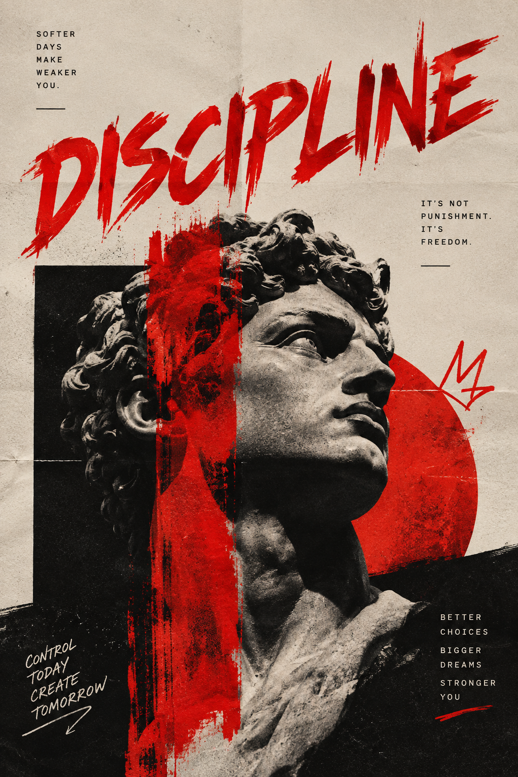 DISCIPLINE" – Stoic Statue Aggressive Motivational Poster